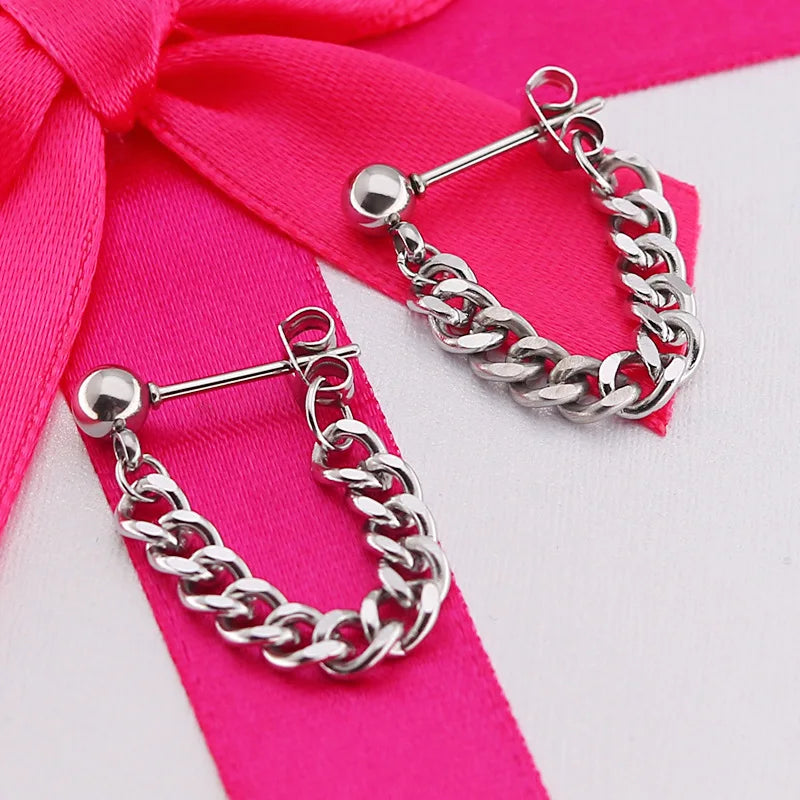 Men Women Punk Earring Stainless steel chain eardrop pendant ear jewelry simple Personality Earring