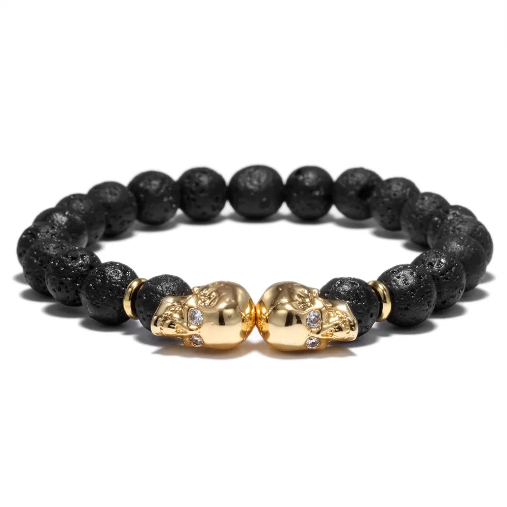Double Skull Stone Bead Bracelet - Jeglowstore