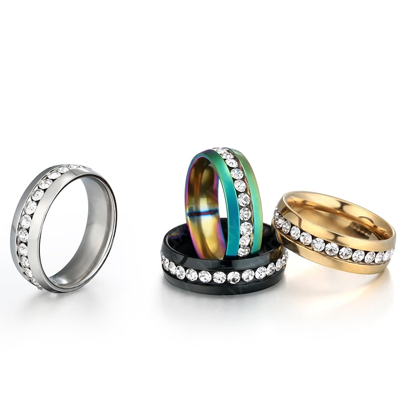 Auxauxme Bling CZ Stone Wedding Bands Rings Women Jewelry Golden Stainless Steel Simple Love Couple Ring Valentine's Day Gift - Jeglowstore