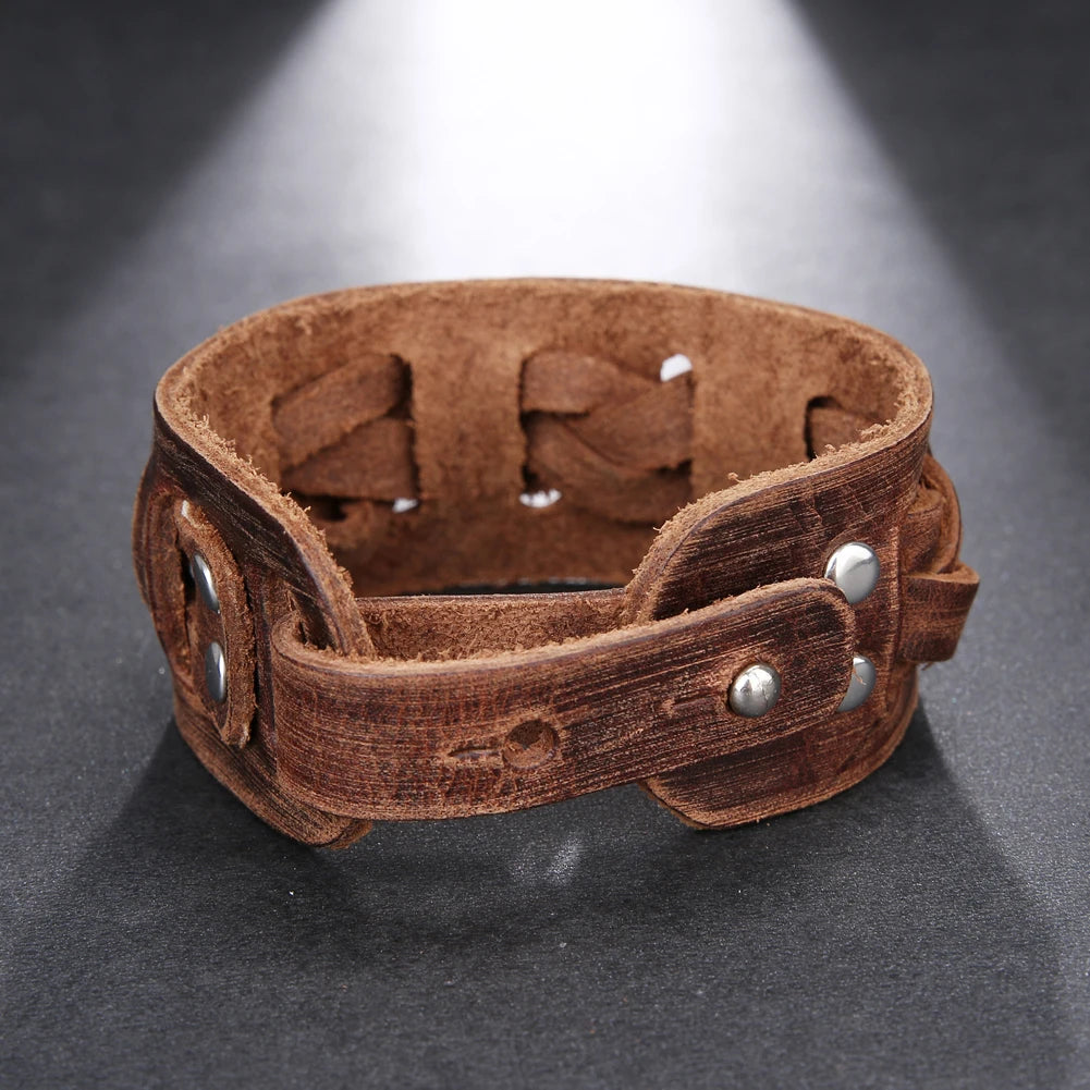 Vintage Wide Leather Cuff Bracelet