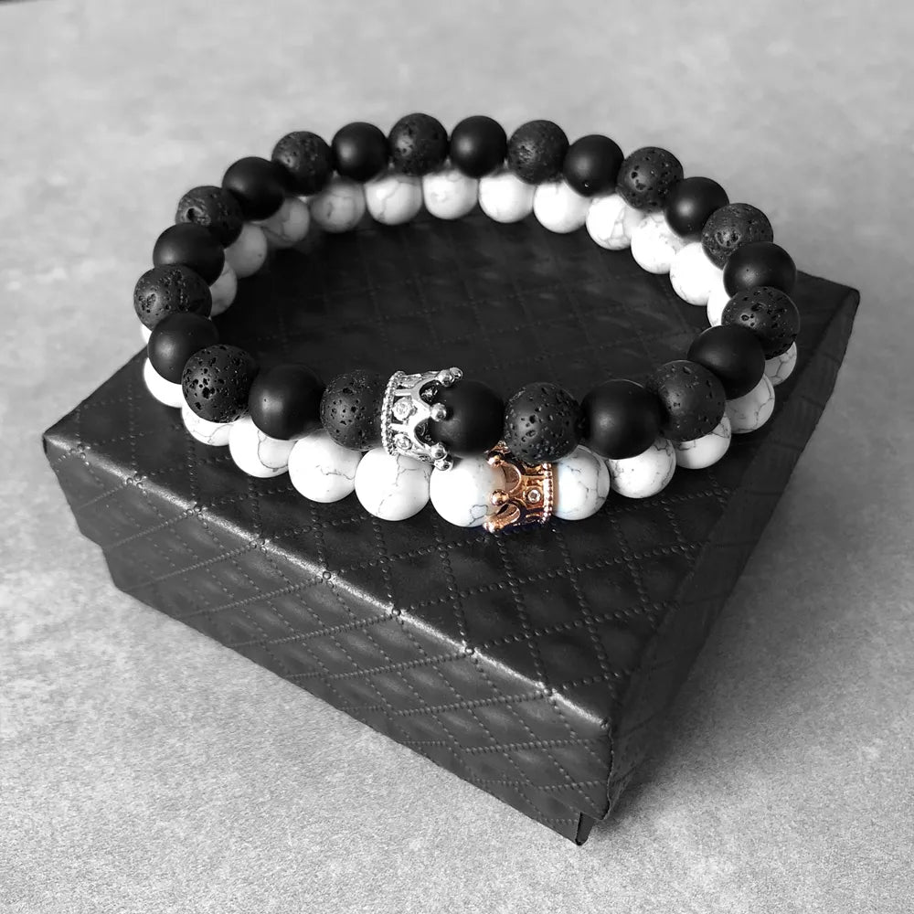 Couple Bracelet Charms Stone Beads Men Jewelry Crown Bracelets For Women Bangles Pulseira Masculina Bileklik Pulseira Feminina
