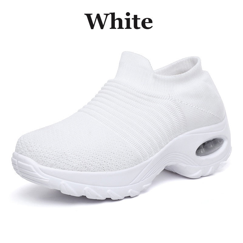 Women Walking Shoes Running Mesh Shoes Fashion Platform Slip-On Sneaker Air Cushion Gym Modern Dance Shoes Men