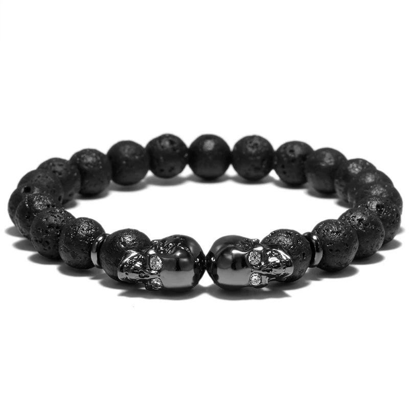Double Skull Stone Bead Bracelet - Jeglowstore