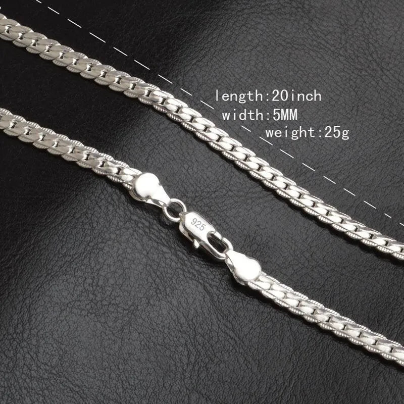 Necklace 5mm 50cm Men Jewelry Wholesale New Fashion 925 stamp silver color Big Long Wide Tendy Male Full Side Chain For Pendant