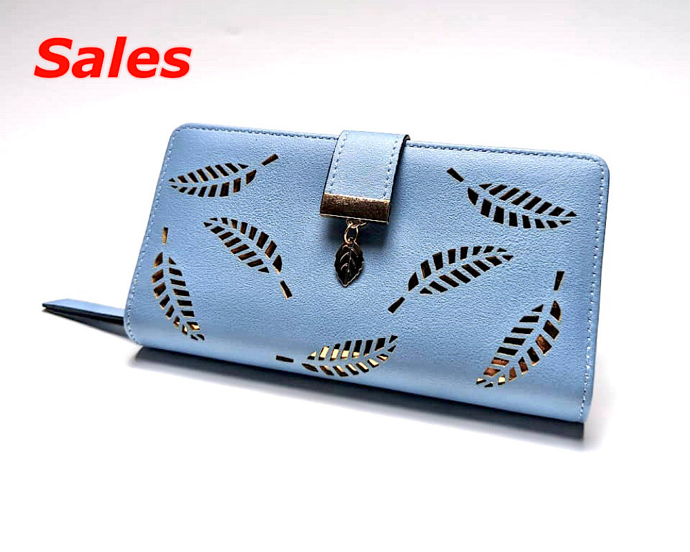 Women clutch purse, multi space crystal leaves design pulse