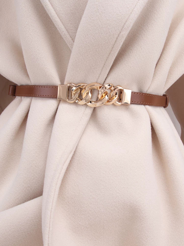 Women's Metal Simplicity Sweater Punch-Free Leather Belt