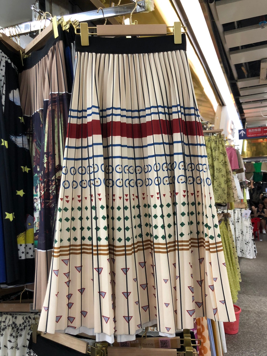 Fashion Retro Contrast Color Mid Length Long Length Pleated Skirt