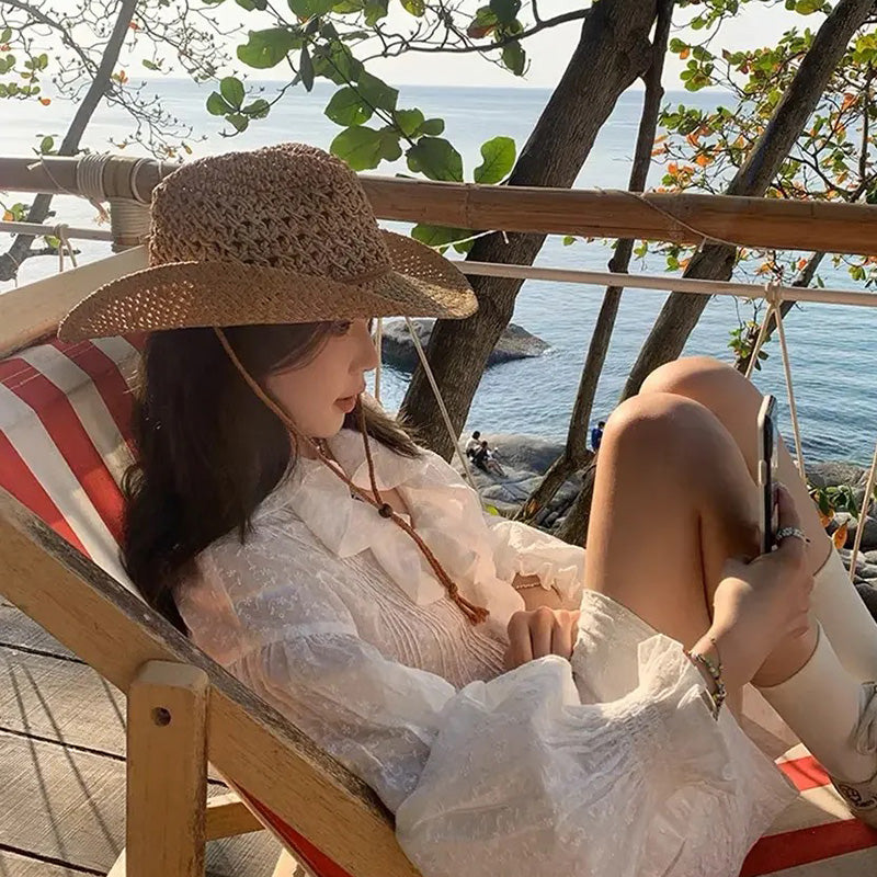 Summer Outing Seaside Beach Hat Outdoor Camping Casual Sun-Proof Sun Hat Female Western Cowboy Straw Hat Men