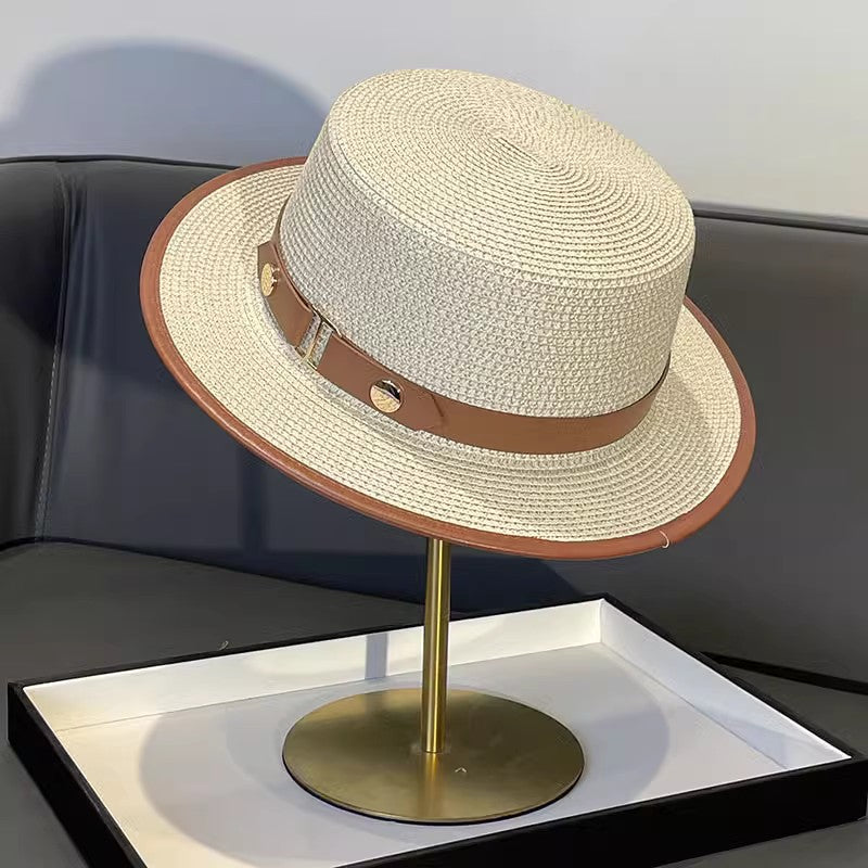 Korean Style Instagram Style Internet Celebrity Letters Flat Top Straw Woven Top Hat Women's Spring Summer Outing Sun Protection Sun-Shade All-Match Trendy Straw Hat