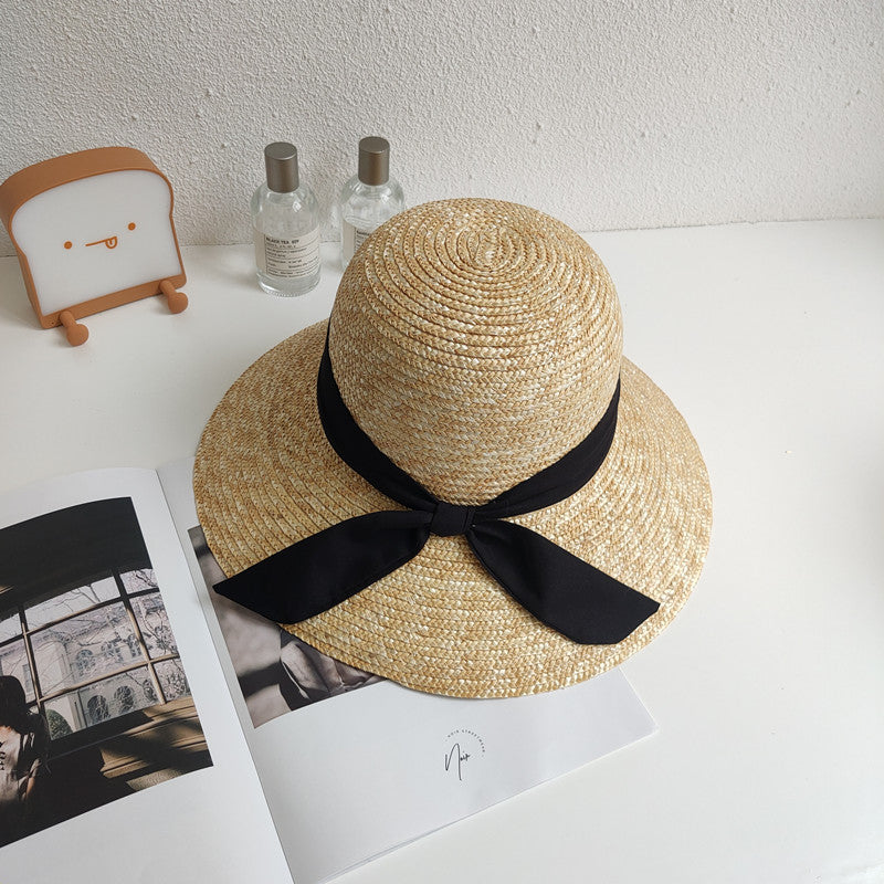 Hepburn Retro Style Dome Wheat-Straw Hat Big Brim Straw Woven Bucket Hat Women's Summer Outdoor Sun Protection Sunshade Hat