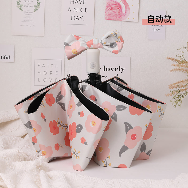 French Style Floral Umbrella Women's Sunny and Rain Dual-Use Automatic Sun Small Portable Sun Protection UV Protection Good-looking Sunshade Umbrella