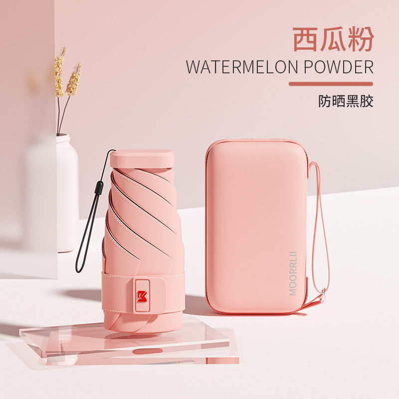 Mohunting Flat Six-Fold Sun Umbrella UV-Proof Sun Women's Sunny and Rain Dual-Use Small Portable Card Parasol Capsule