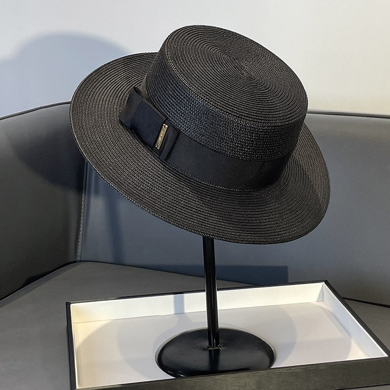 Korean Style Instagram Style Internet Celebrity Letters Flat Top Straw Woven Top Hat Women's Spring Summer Outing Sun Protection Sun-Shade All-Match Trendy Straw Hat