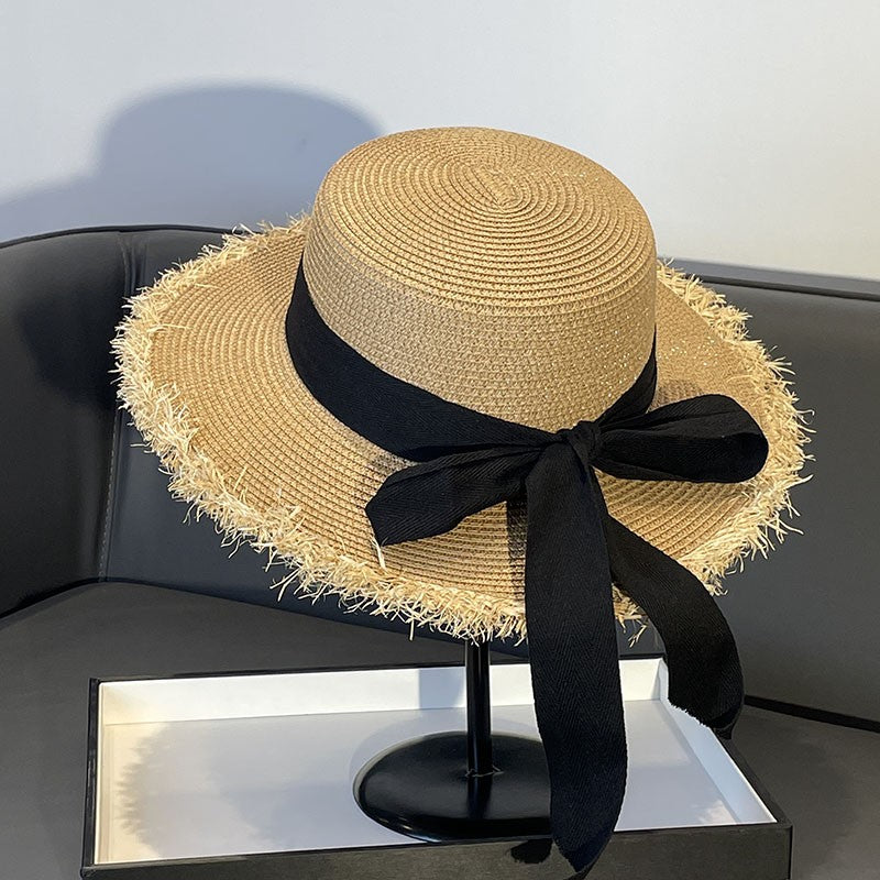 Korean Style Instagram Style Internet Celebrity Letters Flat Top Straw Woven Top Hat Women's Spring Summer Outing Sun Protection Sun-Shade All-Match Trendy Straw Hat