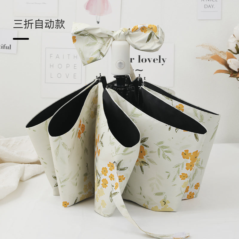 French Style Floral Umbrella Women's Sunny and Rain Dual-Use Automatic Sun Small Portable Sun Protection UV Protection Good-looking Sunshade Umbrella