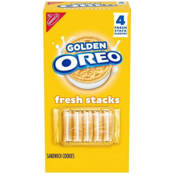 OREO Fresh Stacks Golden Sandwich Cookies, Travel Snacks, 8.05 oz (4 Multi Snack Packs)