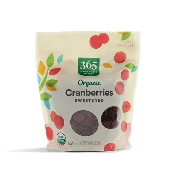 Pack of 1 365 by Whole Foods Market, Organic Dried Sweetened Cranberries, 8 Ounce