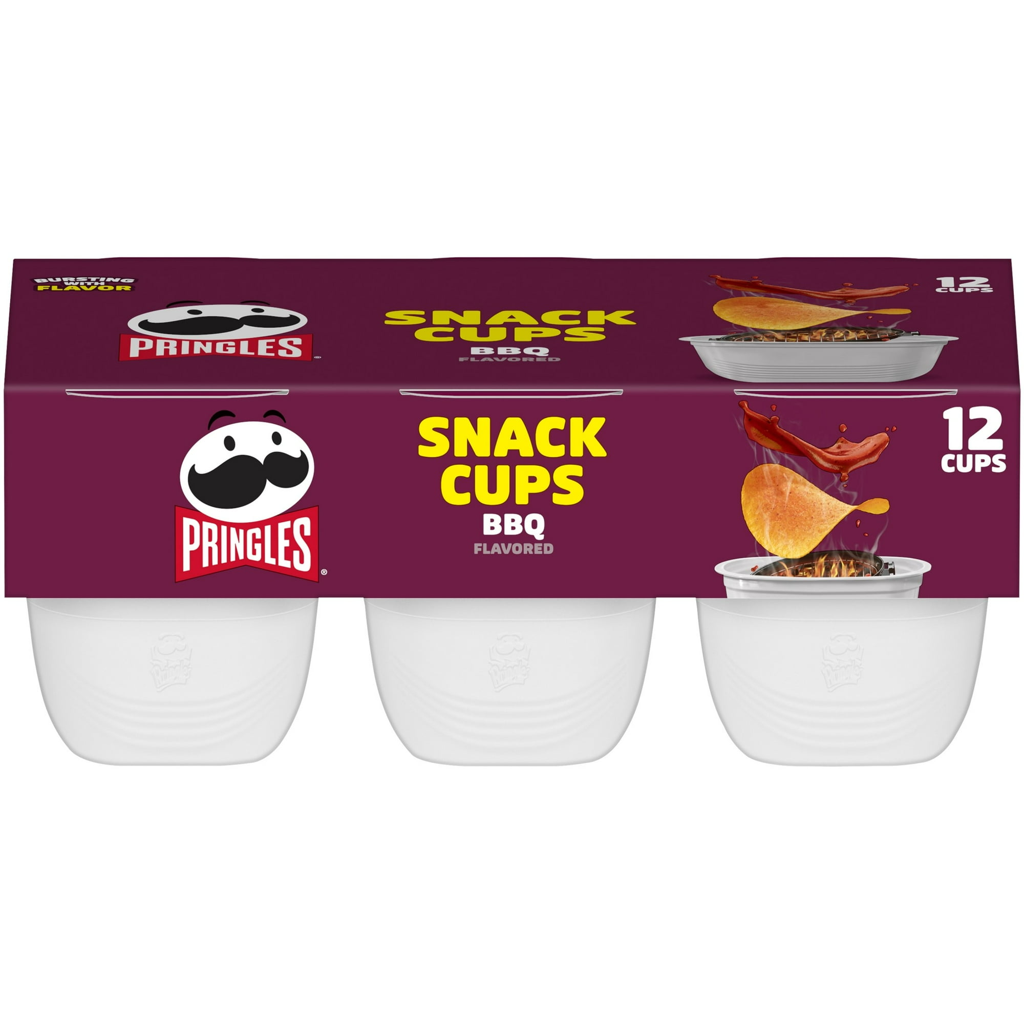 Pringles Snack Cups BBQ Potato Crisps Chips, Lunch Snacks, 12 Count