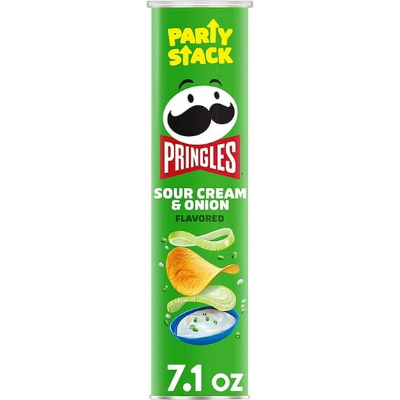 Pringles Potato Crisps Chips, Lunch Snacks, On-The-Go Snacks, Party Stack, Sour Cream and Onion, 7.1oz Can (1 Can) ( Pack of 2 )