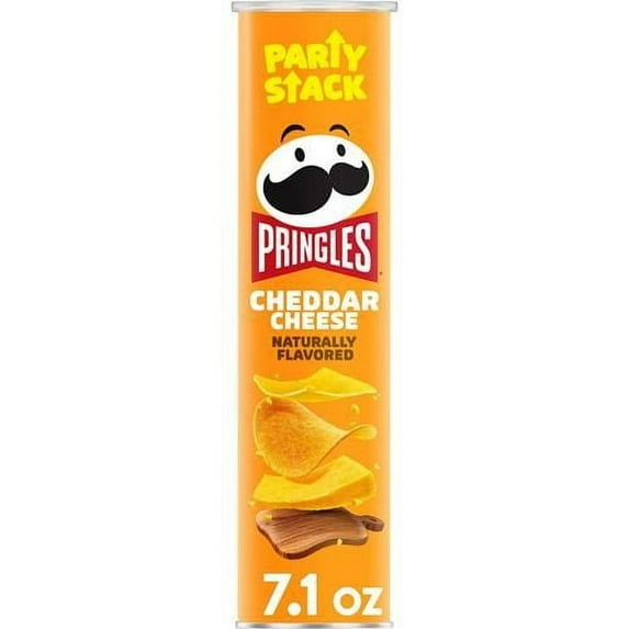 Pringles Potato Crisps Chips, Lunch Snacks, On-The-Go Snacks, Party Stack, Cheddar Cheese, 7.1Oz Can (1 Can) - Pack of 2