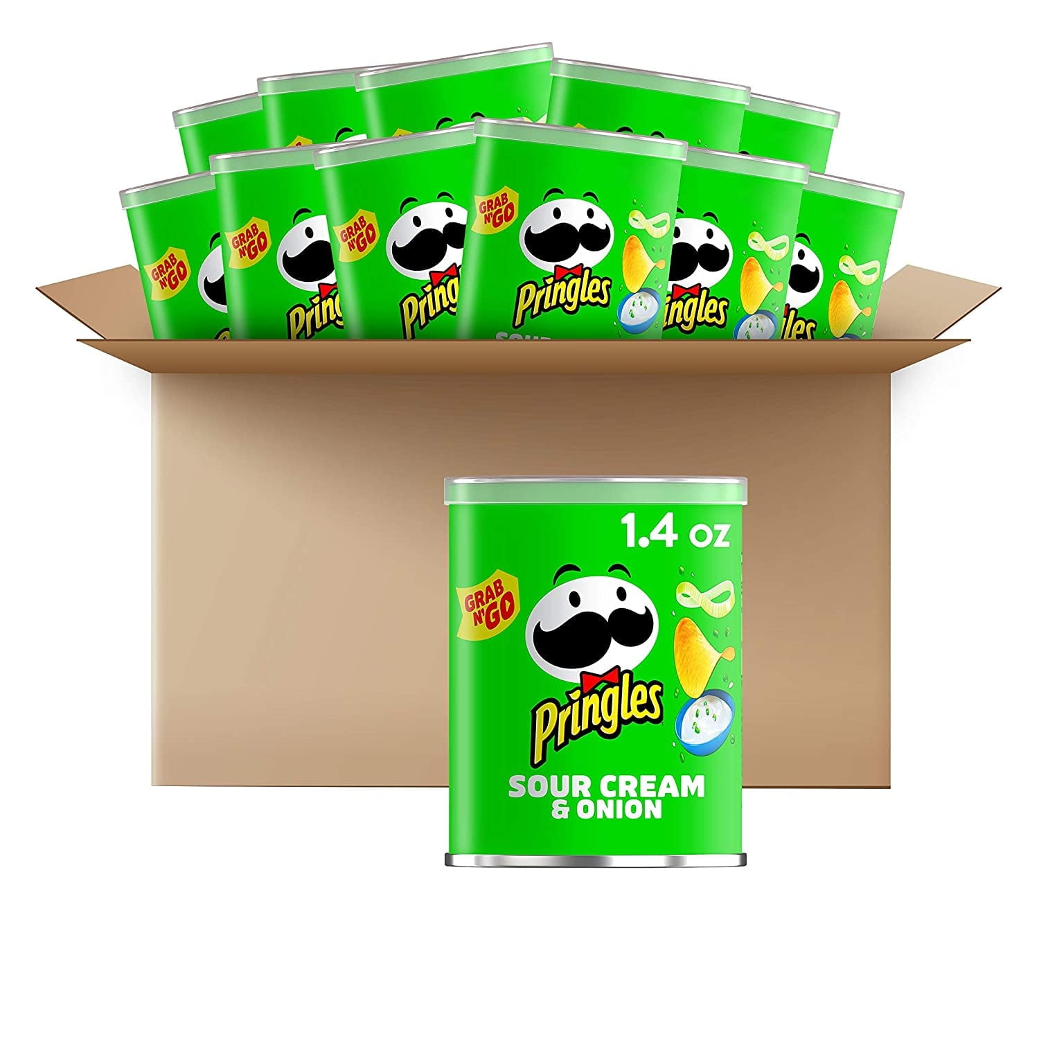 Pringles Potato Crisps Chips - Sour Cream and Onion Flavored Salty Snack, Lunch Food, Single Serve 1.4 Oz Cans (Pack of 12)