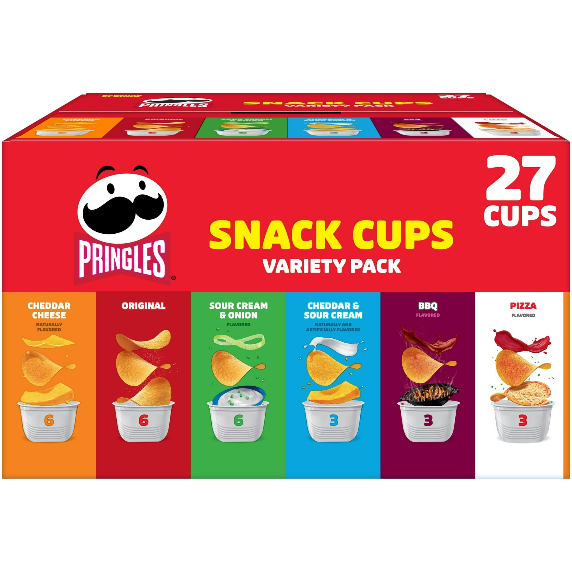 Pringles Snack Cups Variety Pack Potato Crisps Chips, Lunch Snacks, 27 Count