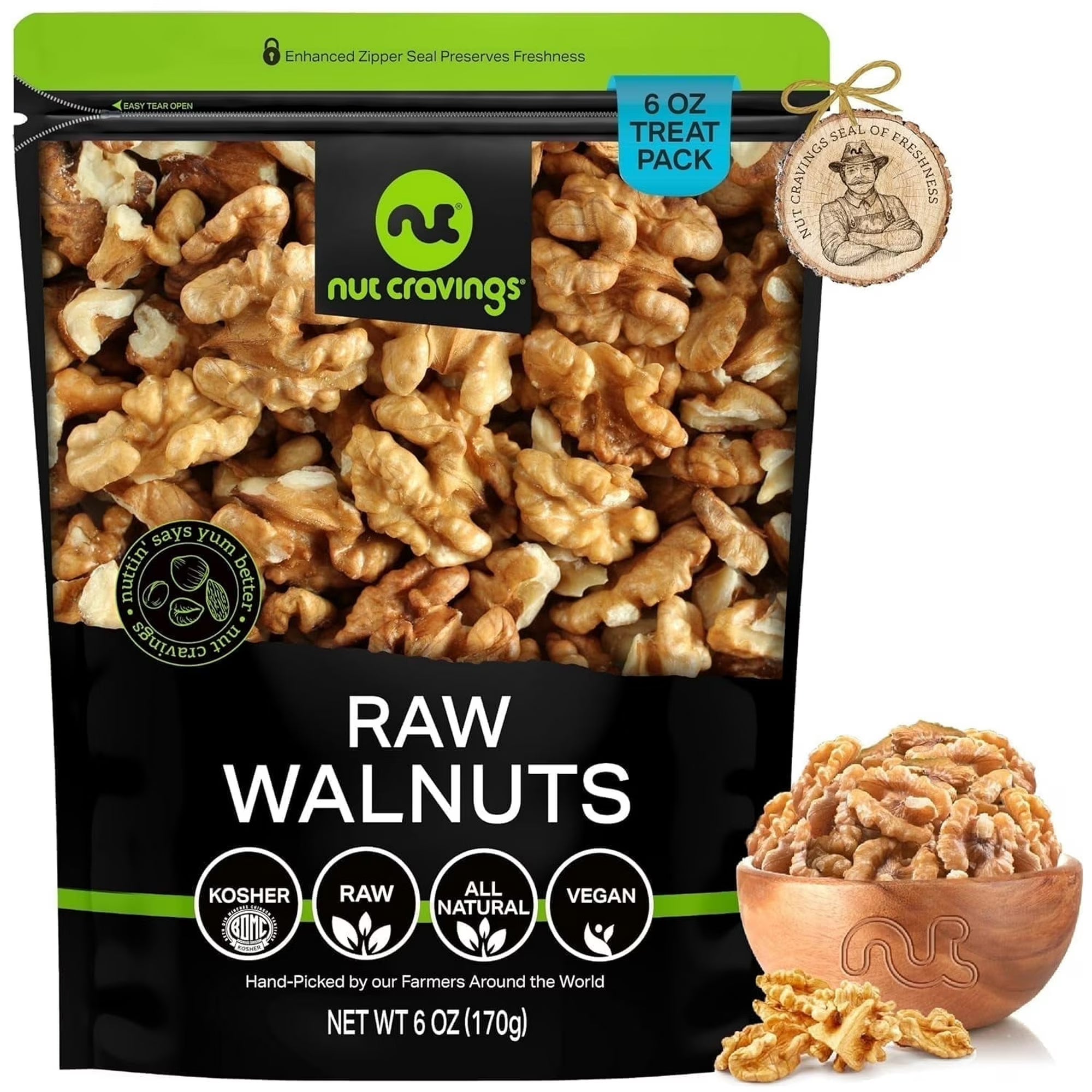 Nut Cravings Raw Walnuts Halves & Pieces, Unsalted, Shelled (6oz)