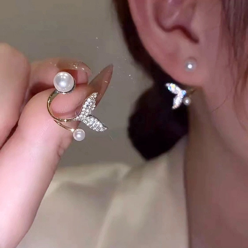 Korean Crystal Earrings Metal Pearl Ear Clips For Women Fashion Ear Claw Earring Girls Elegant Trendy Jewelry Party Gift
