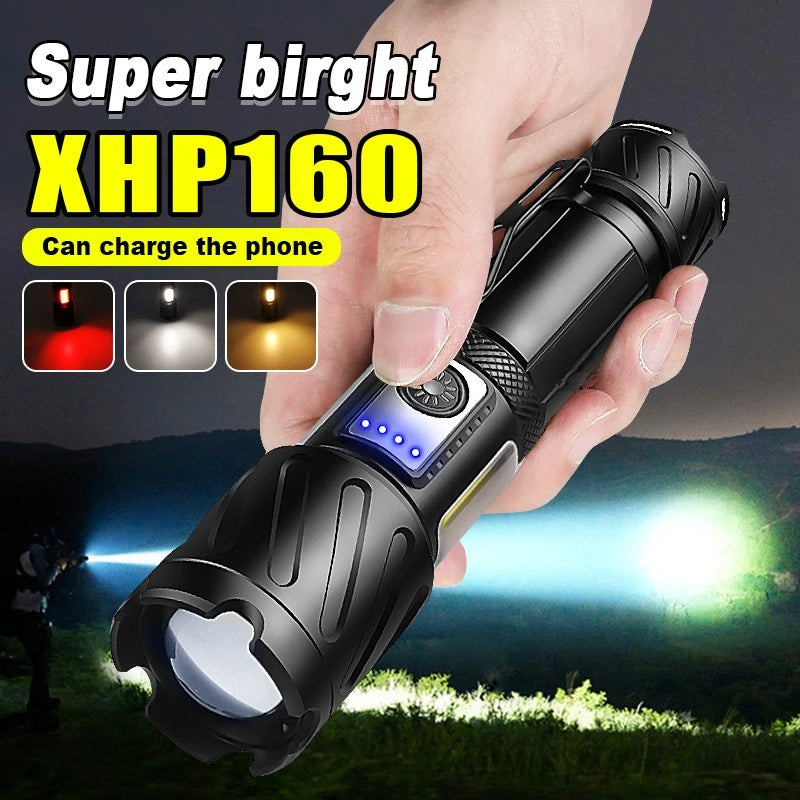 High Power Tactical Torch USB RechargeableLEDPowerful Flashlight with Magnet Tail Metal Clip for Outdoor Sports Camping Lantern - Jeglowstore