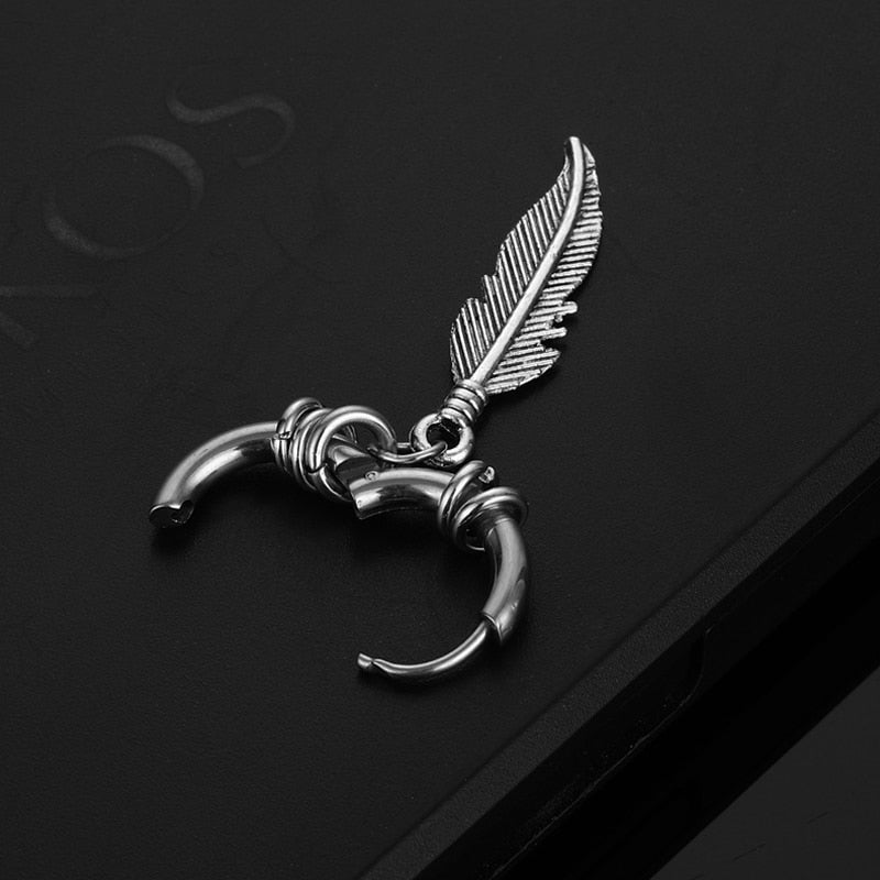 1Pcs Fashion Feather Hoop Stud Earrings For Women men 2022 New Punk Rock Style High Quality Stainless Steel Ear Jewelry Earrings
