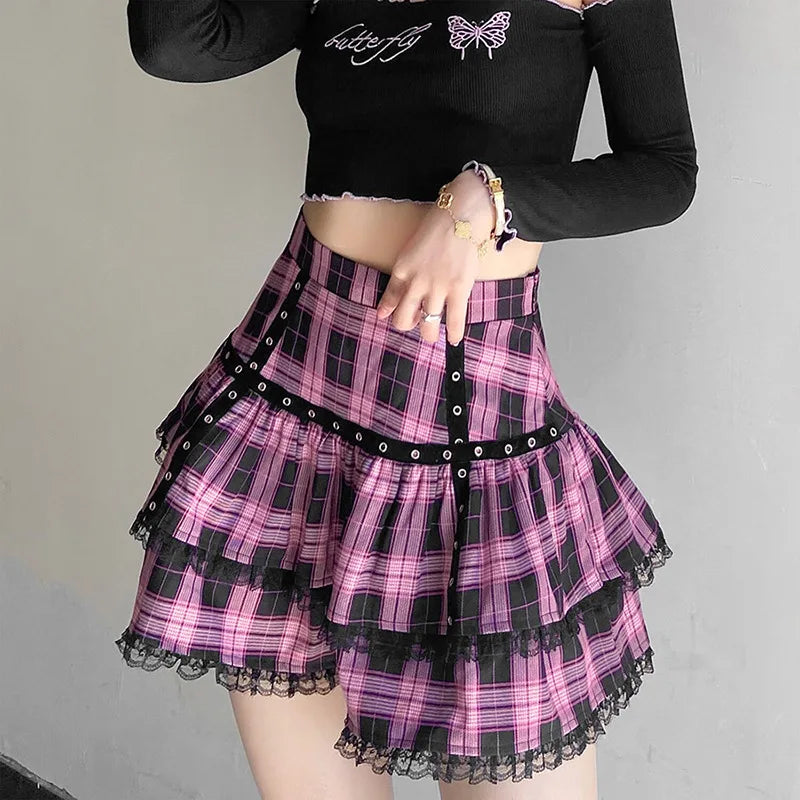 Gothic Lace Ruffle Mini Skirt - Jeglowstore
