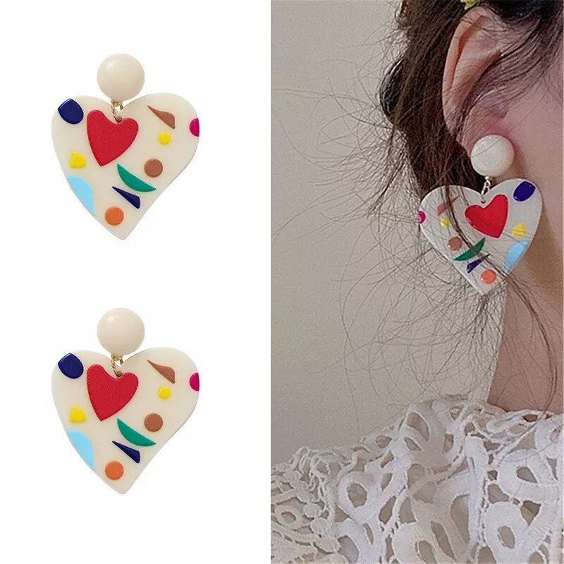 White Color Big Heart Stud Earrings for Women Girl Korean Love Drop Glaze Aesthetic Daily Life Minimalist Jewelry Piercing Ear