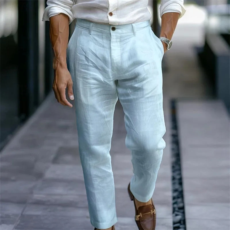 Men’s Solid Color Linen Trousers - Jeglowstore