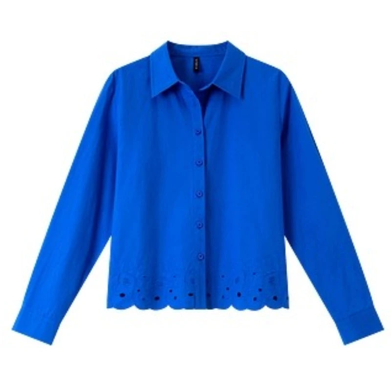 Women’s Blue Embroidery Cotton Shirt - Jeglowstore