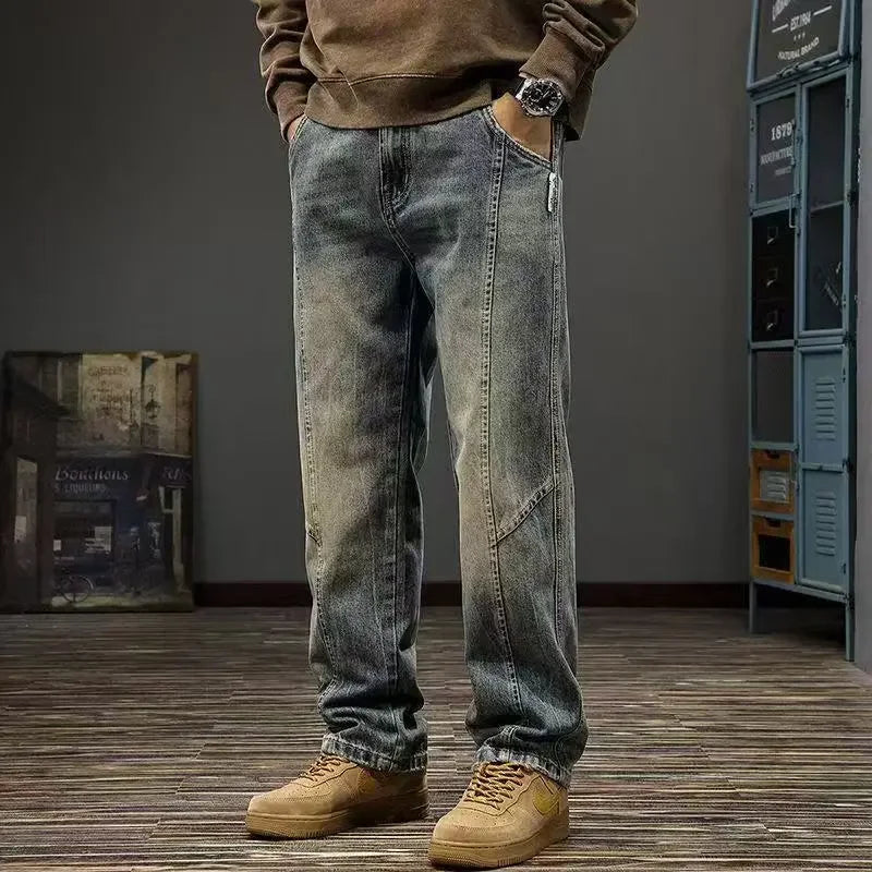 Men’s Loose Straight Patchwork Jeans