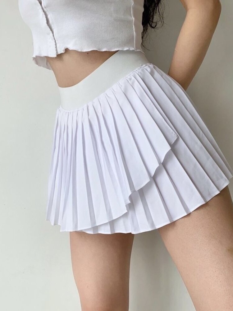 Tennis Skirt Ladies Sports Wears Summer Quick Dry Irregular Pleated Mini Skirts Solid Running Skirt Golf Wear Women Gym Clothes - Jeglowstore