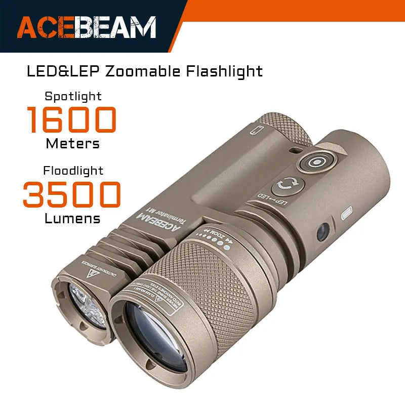 ACEBEAM Terminator M1 LED(Floodlight) & Zoomable LEP(Spotlight) Flashlight 1750 Yards Ultra Long Throw 3500 Lumens Flashlights