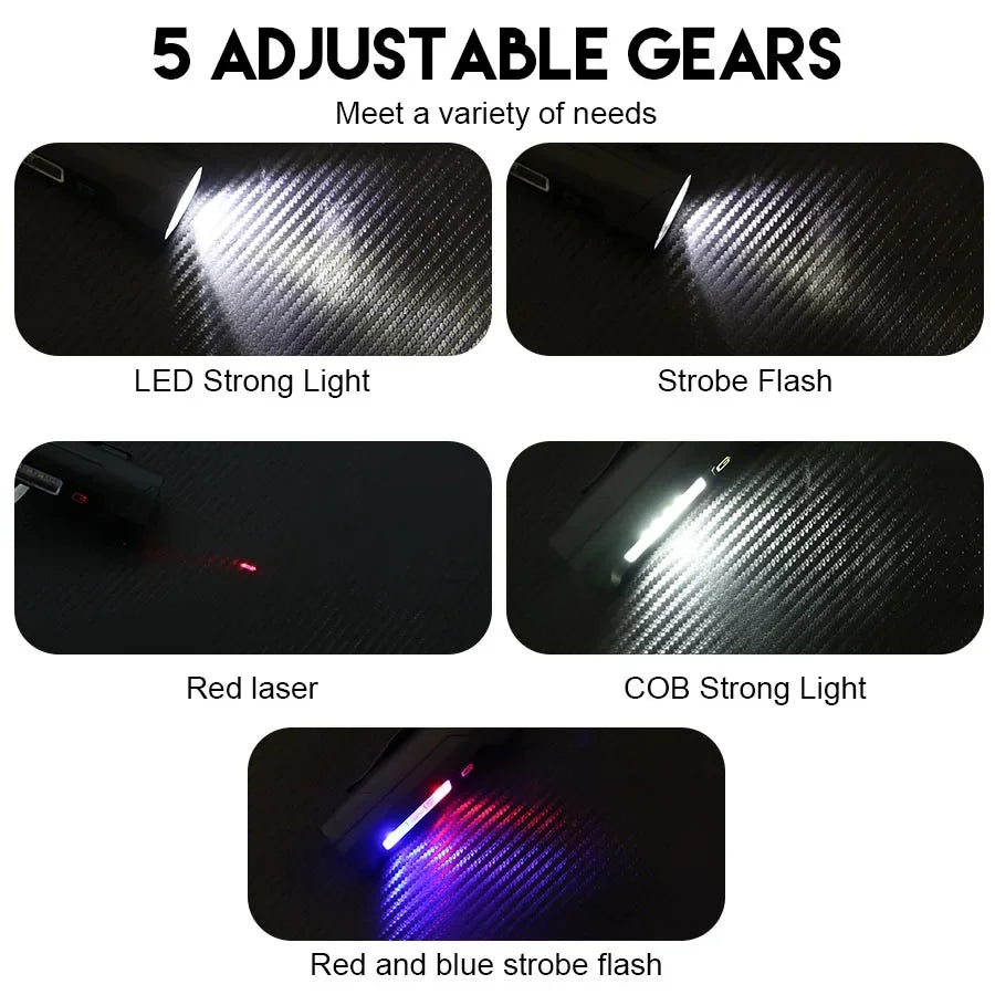Super Bright LED Flashlight USB Rechargeable Torch Red Blue Flash Dual-source COB Floodlight for Outdoor Camping Emergency Light