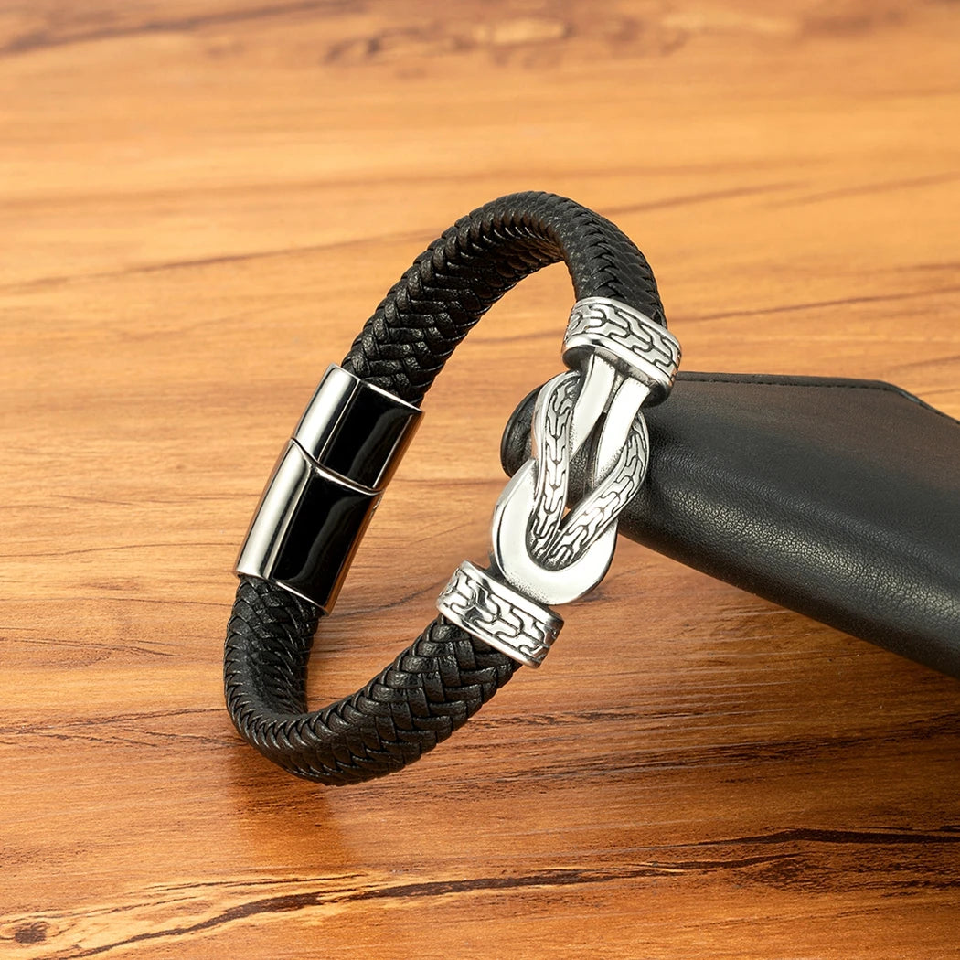 Stainless Steel & Leather Rope Bracelet