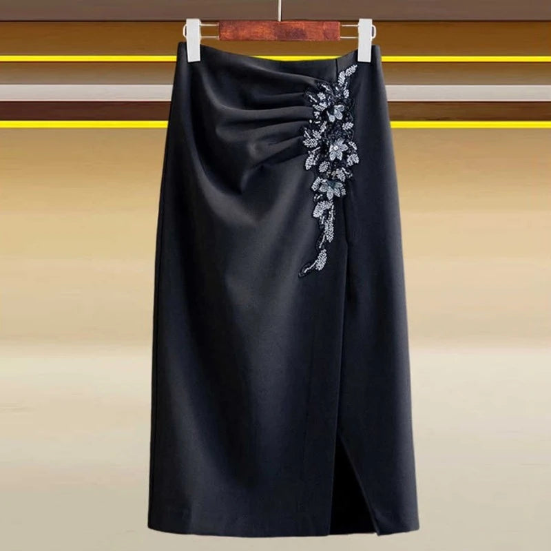 Elegant Black Slit Midi Skirt - Jeglowstore
