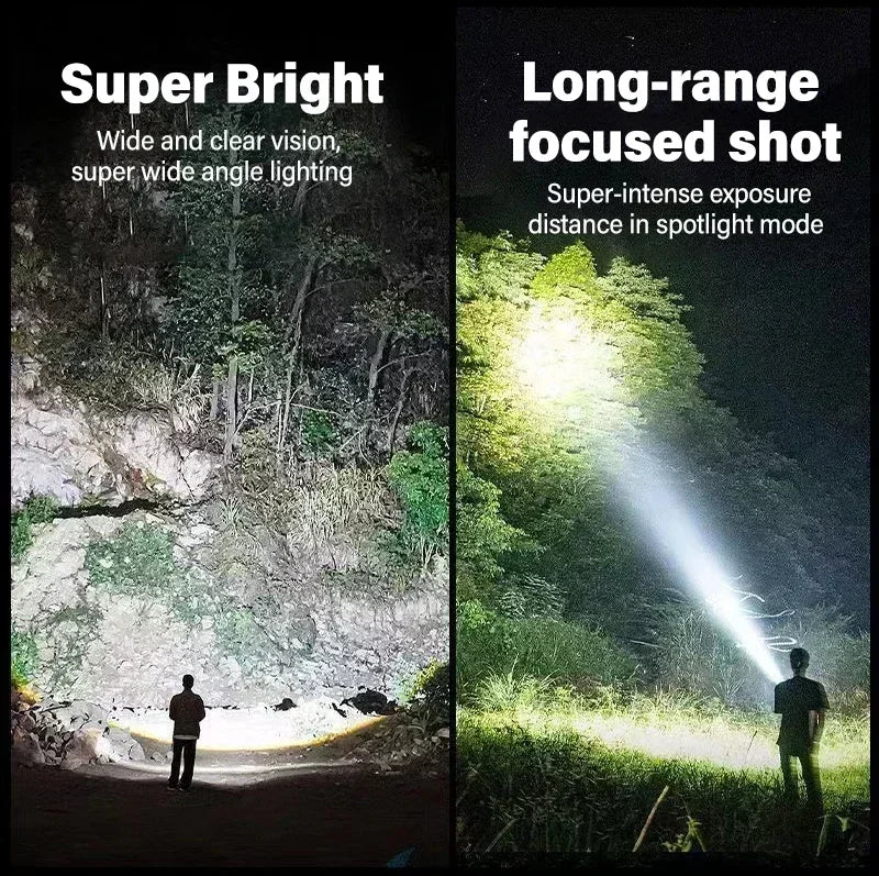 Super Bright LED Flashlight USB Rechargeable Flashlights with Tactical Zoom High Power Spotlight Outdoor Camping Fishing Torch
