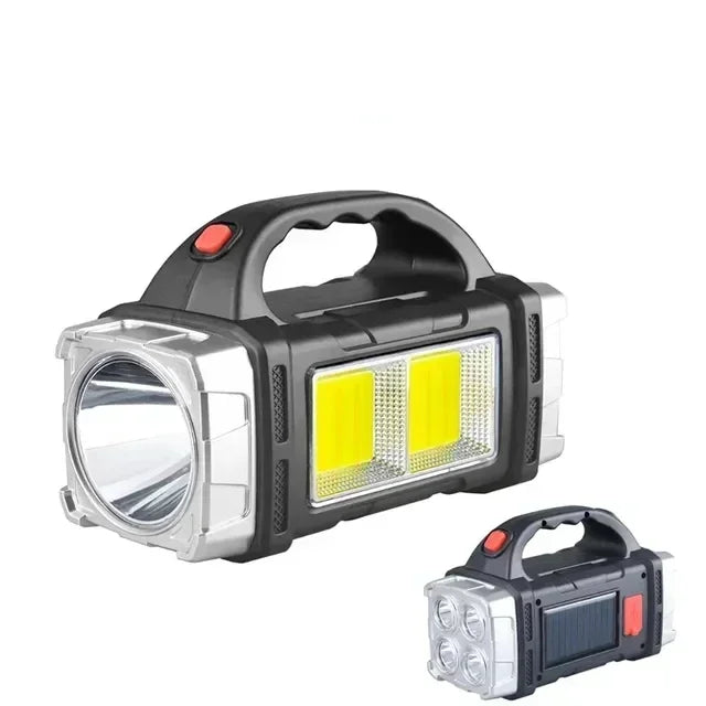 2024 Powerful LED Flashlight USB+Solar Rechargeable Flashlight COB Outdoor Camping Torch Portable Searchlight Power Bank Outdoor - Jeglowstore