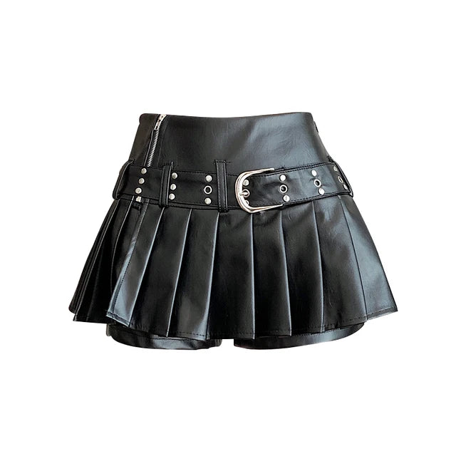 Gothic Pleated Leather Mini Skirt