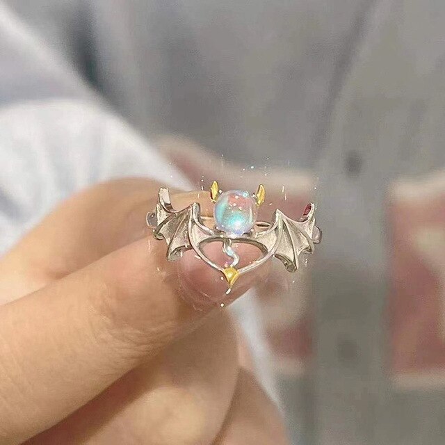 Kpop Crystal Love Heart Open Ring For Women Wedding Luxury Vintage Jewelry Y2K Accessories