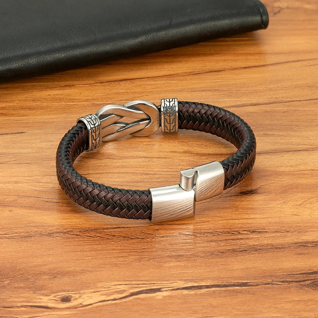 Stainless Steel & Leather Rope Bracelet