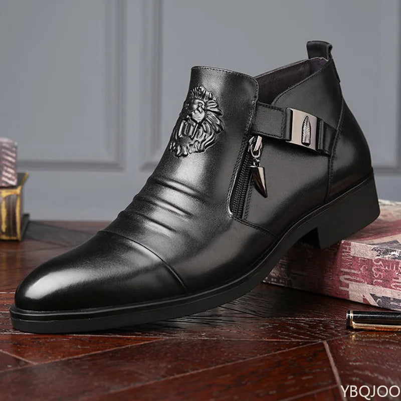 Men’s Black Leather Zip-Up Ankle Boots - Jeglowstore