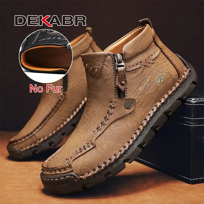 Men’s Fur-Lined Leather Ankle Boots - Jeglowstore