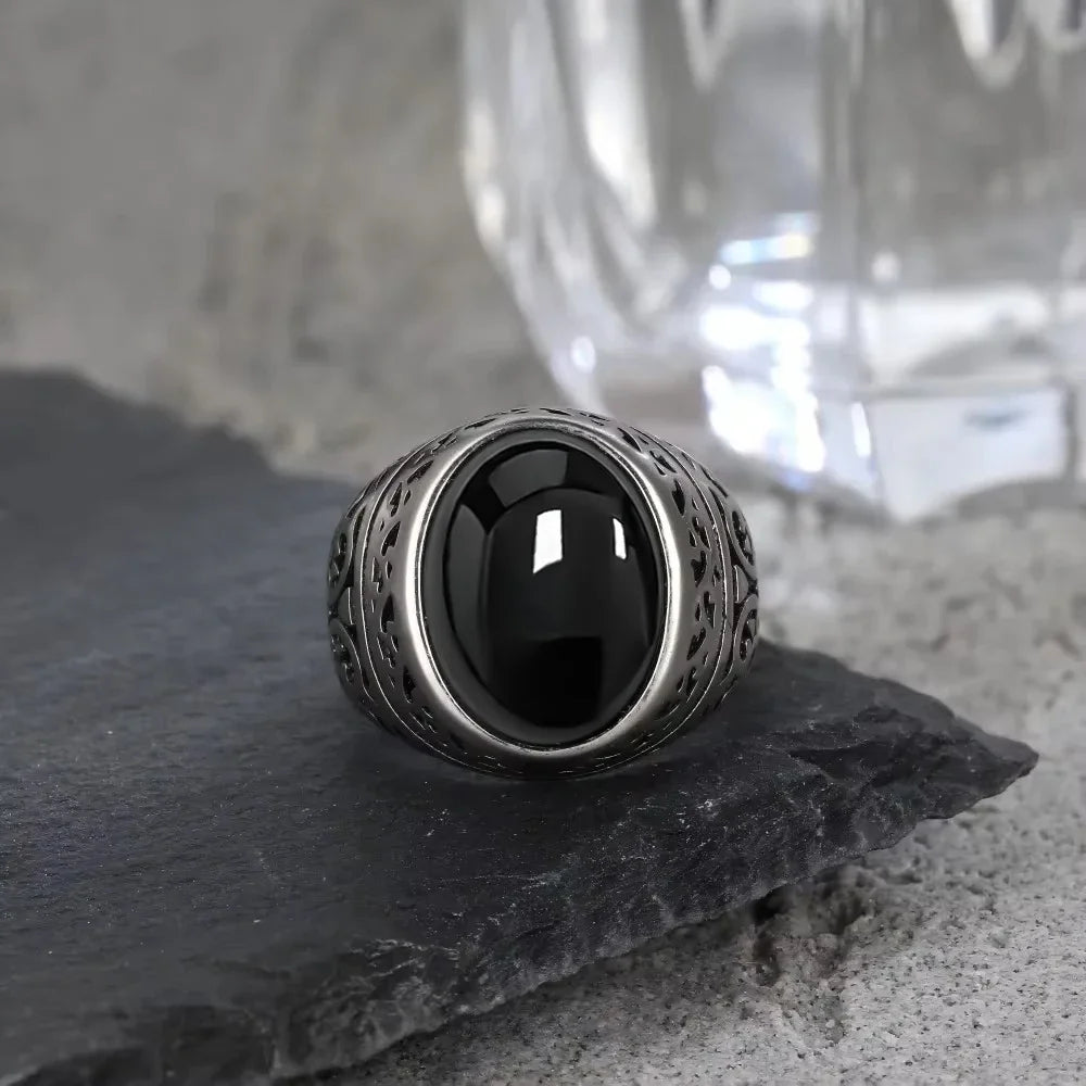 Vintage Black Onyx Sterling Silver Ring - Jeglowstore