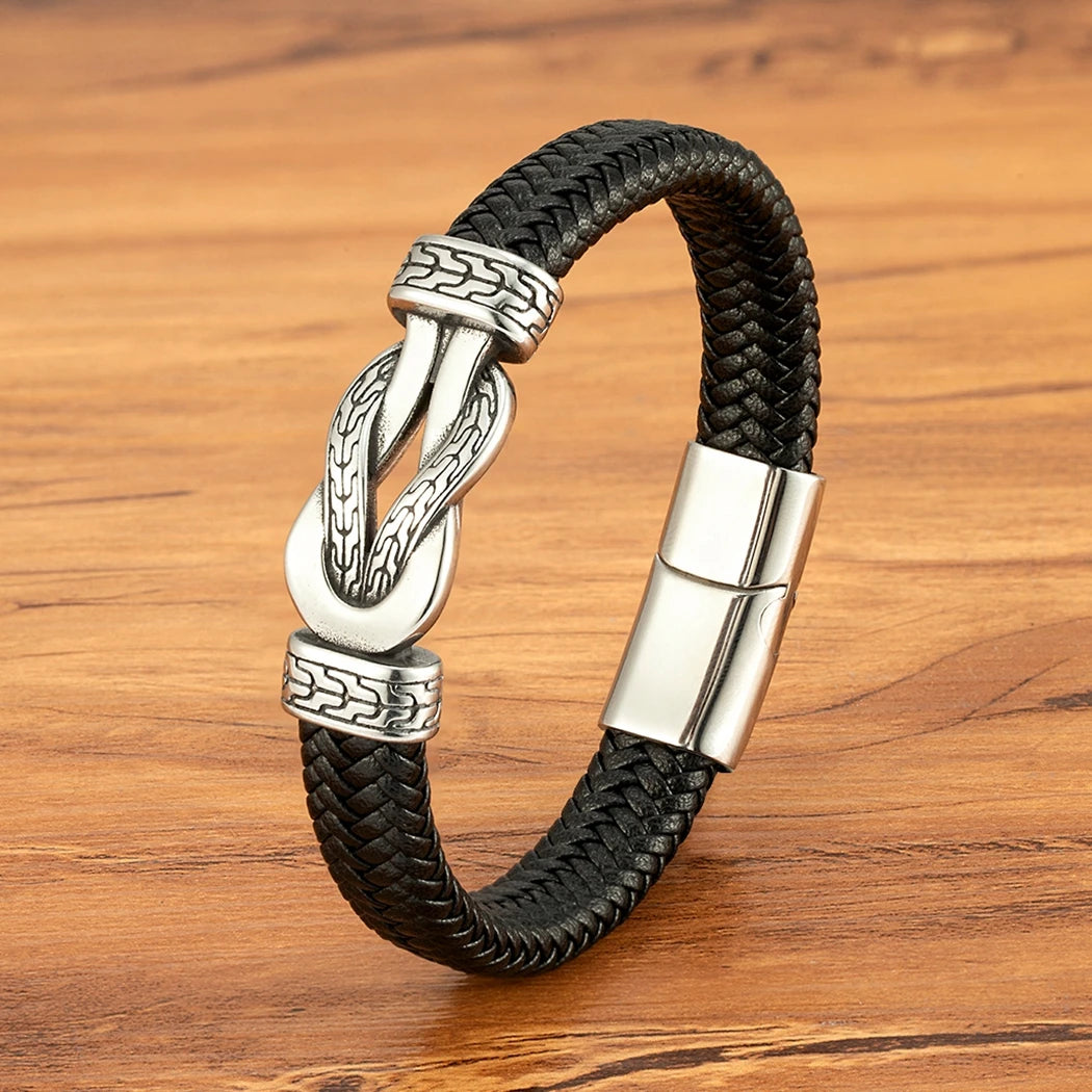 Stainless Steel & Leather Rope Bracelet