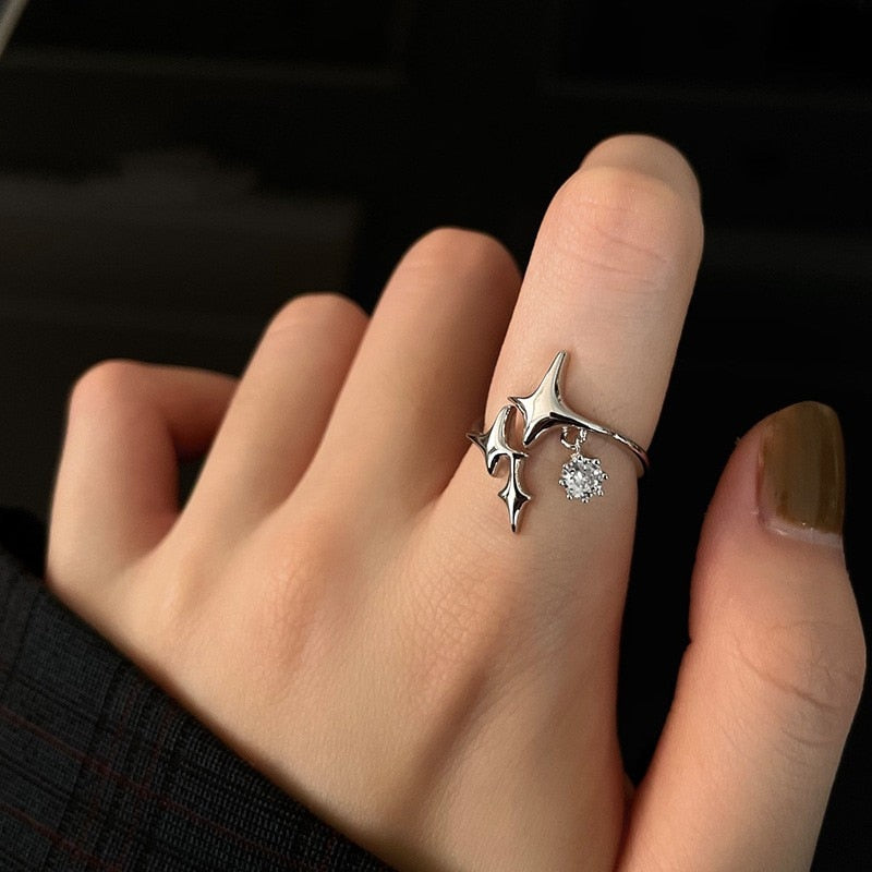 2023 New Arrival Irregular Hollow Silver Color Wide Ring Female Fashion Retro Unique Design Handmade Jewelry Gifts